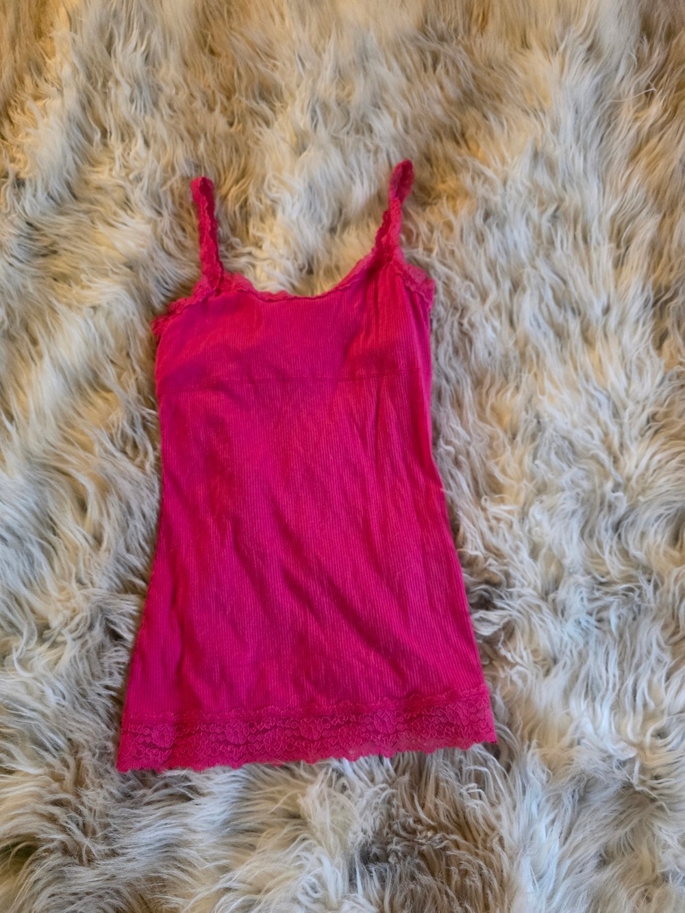 Kirra Hot Pink Lace-Trim Ribbed Tank